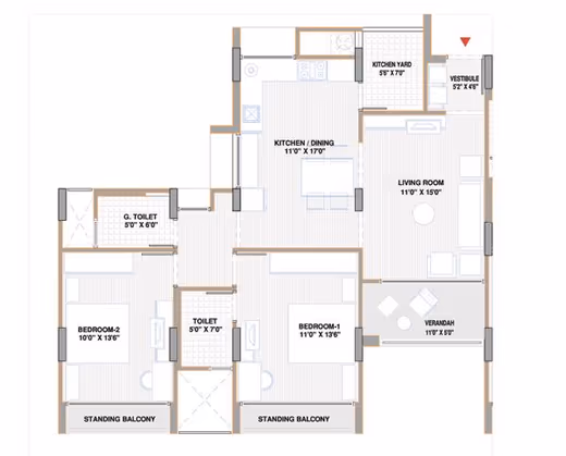 Apollo DB City – 2 BHK – Plan A floor plan