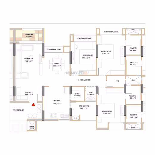 Apollo DB City – 3 BHK floor plan