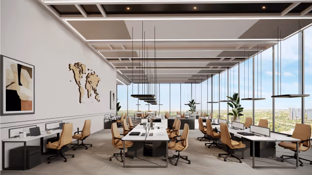 Aspirz – open-plan office floor with golf-course views
