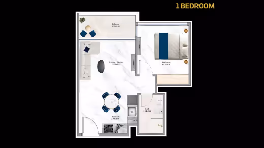 Aspirz by Danube – 1 Bedroom floor plan