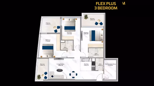 Aspirz by Danube – 3 Bedroom Flex Plus floor plan