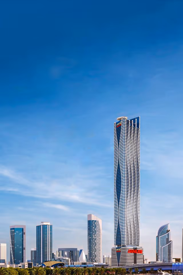 Bayz 102 – full elevation render of the 102-storey tower against the Business Bay skyline