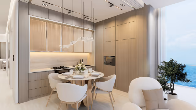 Breez by Danube – fitted kitchen and dining area in a furnished apartment