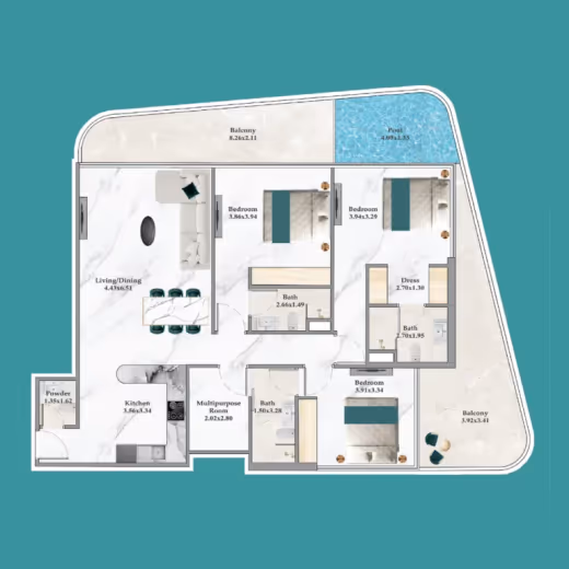 Breez by Danube – 3 Bedroom Premium floor plan