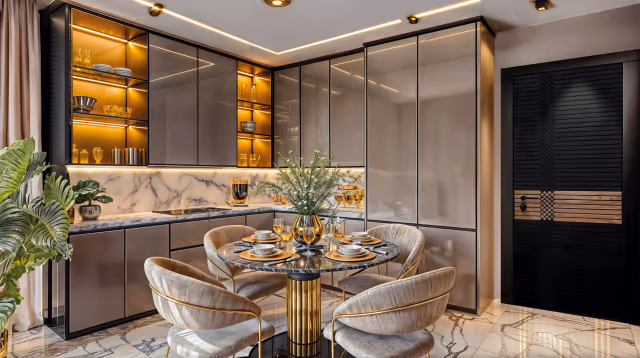 Diamondz by Danube – fitted kitchen and dining area