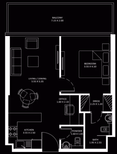 Diamondz by Danube – 1 Bedroom + office floor plan
