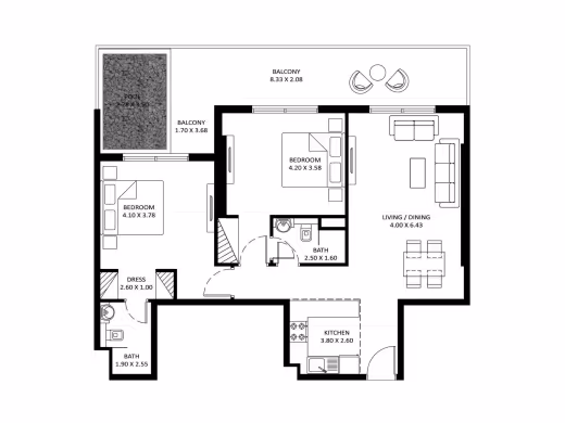 Diamondz by Danube – 2 Bedroom with plunge pool floor plan