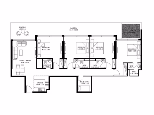 Diamondz by Danube – 4 Bedroom + maid's room with plunge pool floor plan