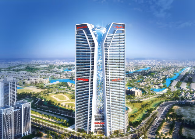 Diamondz by Danube – aerial view over JLT with Jumeirah Islands and the Marina skyline
