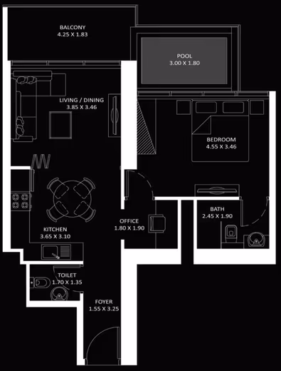 Elitz 2 by Danube – 1 bedroom with study and private pool floor plan