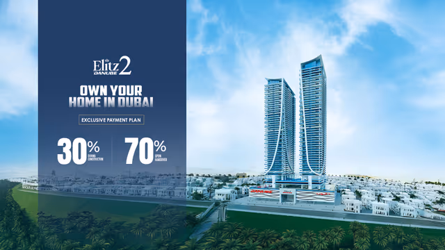 Elitz 2 – glass facade of the towers in Jumeirah Village Circle