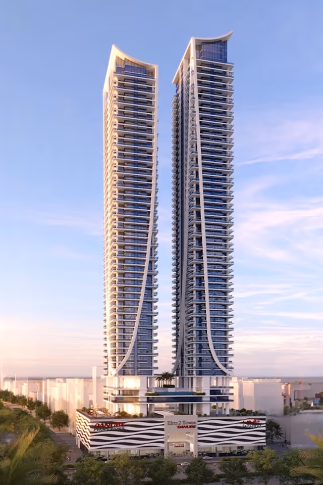 Elitz 2 – full render of the 52 and 49 storey twin towers above the Danube podium