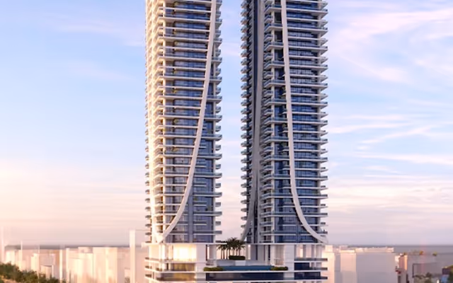 Elitz 2 – full render of the 52 and 49 storey twin towers above the Danube podium