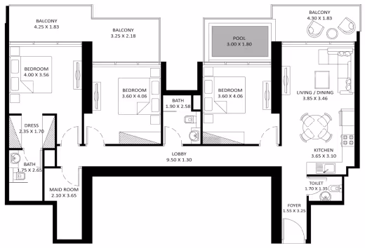 Elitz 3 by Danube – 3 Bedroom floor plan