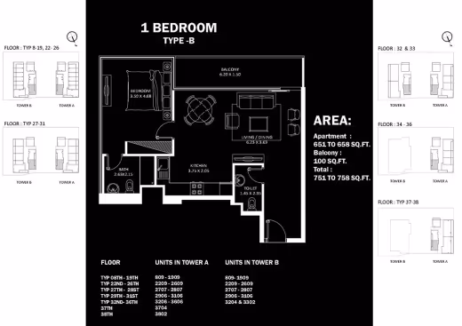 Elitz by Danube – 1 Bedroom – Type B floor plan