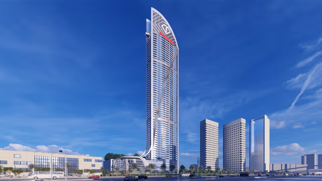 Fashionz by Danube – full tower render over the JVT skyline