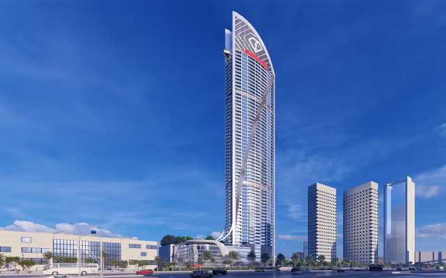 Fashionz by Danube – full tower render over the JVT skyline
