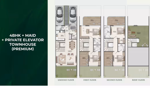 Greenz by Danube – 4BR + maid townhouse with private lift (premium) floor plan