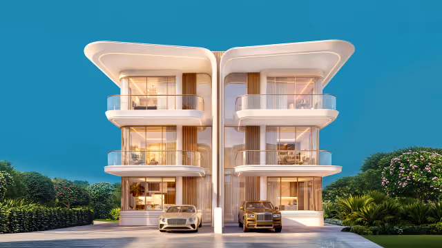 Greenz by Danube – villa facade and streetscape render