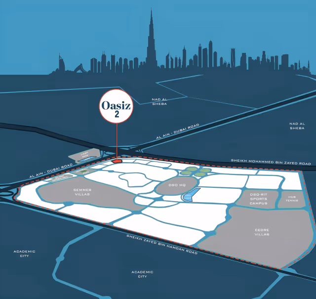 Oasiz 2 by Danube – map of Dubai Silicon Oasis showing the plot at the E311 interchange