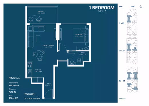 Oasiz 2 by Danube – 1 Bedroom – Type A floor plan