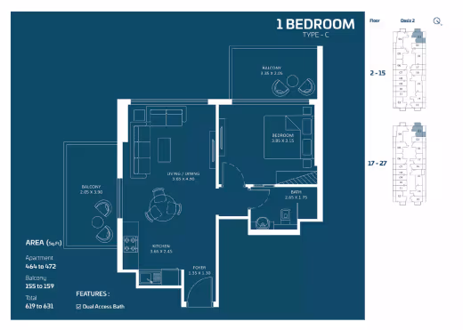 Oasiz 2 by Danube – 1 Bedroom – Type C floor plan