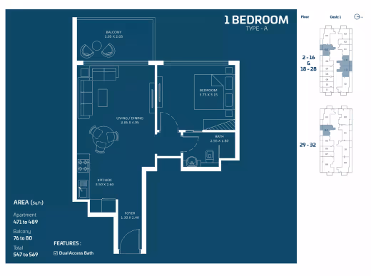 Oasiz by Danube – 1 Bedroom - Type A floor plan