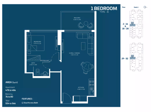Oasiz by Danube – 1 Bedroom - Type B floor plan