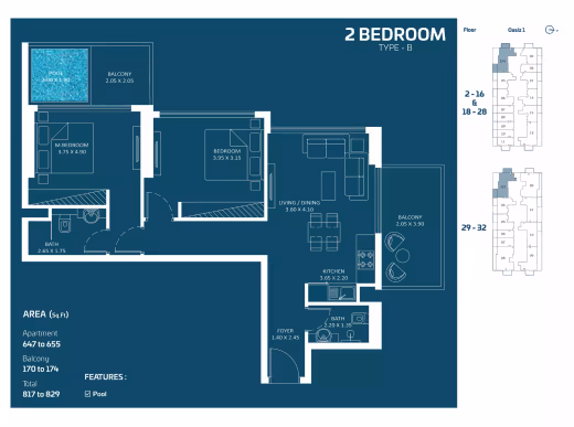 Oasiz by Danube – 2 Bedroom - Type B (private pool) floor plan