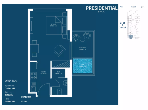 Oasiz by Danube – Presidential Studio (private pool) floor plan