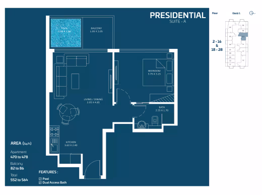 Oasiz by Danube – Presidential Suite A (private pool) floor plan
