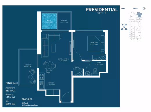 Oasiz by Danube – Presidential Suite B (private pool) floor plan