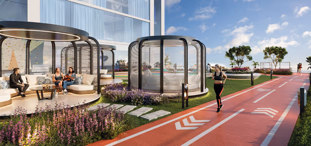 Oasiz by Danube - cabana pods and jogging track on the amenity podium