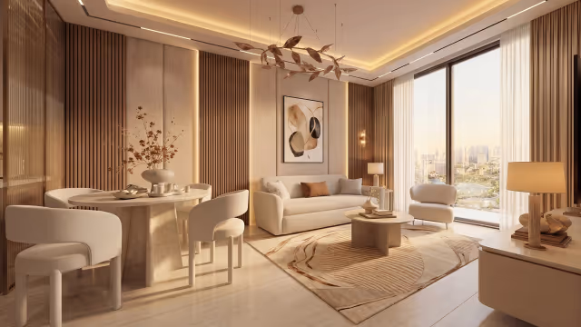 Serenz by Danube – fully furnished open-plan living room