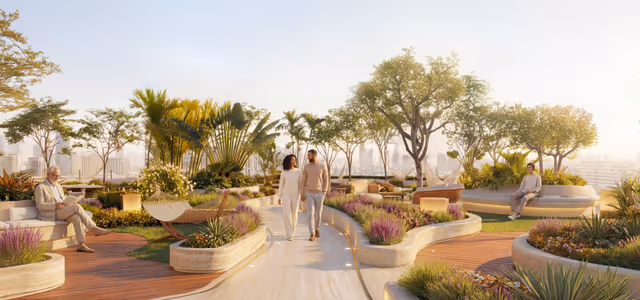 Serenz by Danube – landscaped serenity garden with hammocks and seating