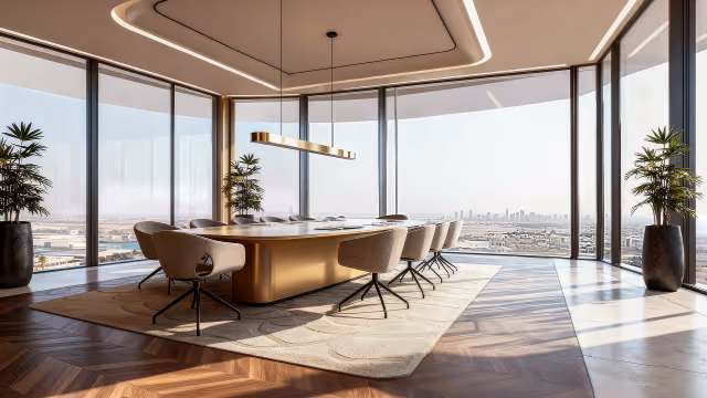 Shahrukhz by Danube – corner boardroom with panoramic city views