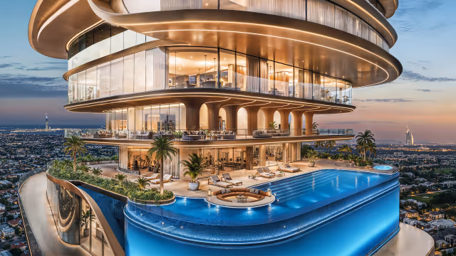 Shahrukhz by Danube – level-33 sky pool with gym and lounge decks