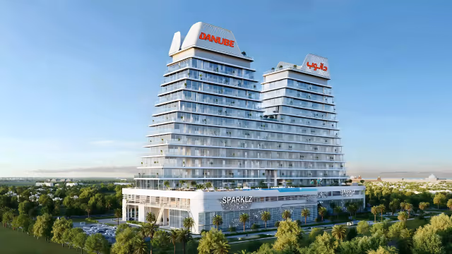Sparklz by Danube – daylight view of the stepped facade and landscaped surrounds