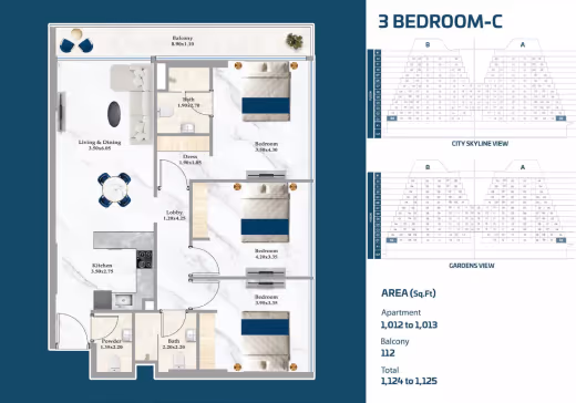Sparklz by Danube – 3 Bedroom – Type C floor plan