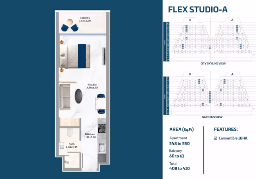 Sparklz by Danube – Flex Studio – Type A (convertible 1BHK) floor plan