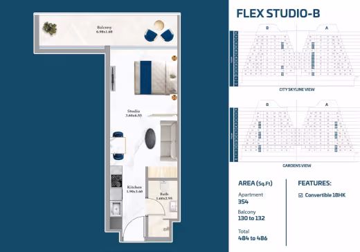 Sparklz by Danube – Flex Studio – Type B (convertible 1BHK) floor plan