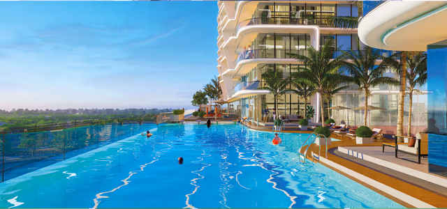 Sportz by Danube – lap pool and lounger deck at the tower base