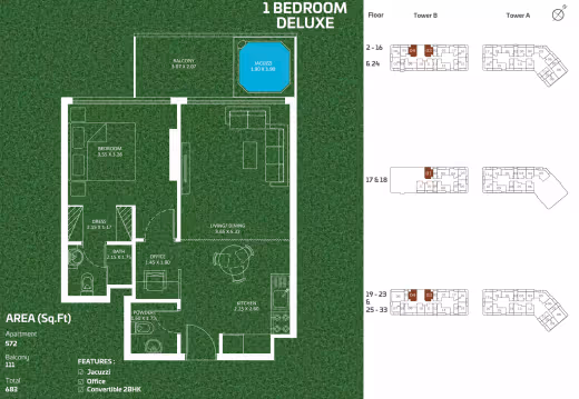 Sportz by Danube – 1 Bedroom Deluxe (jacuzzi + office) floor plan