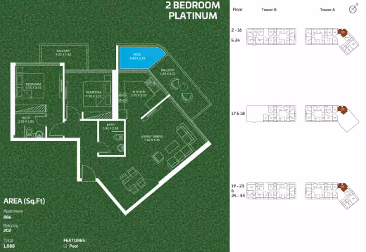 Sportz by Danube – 2 Bedroom Platinum (pool) floor plan