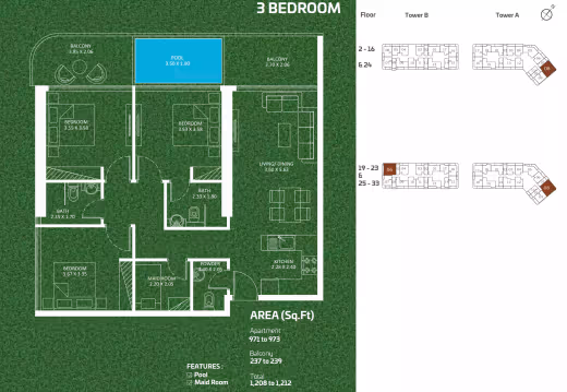 Sportz by Danube – 3 Bedroom (pool + maid's room) floor plan