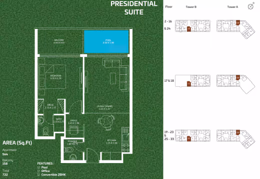 Sportz by Danube – Presidential Suite – 1 BR (pool + office) floor plan
