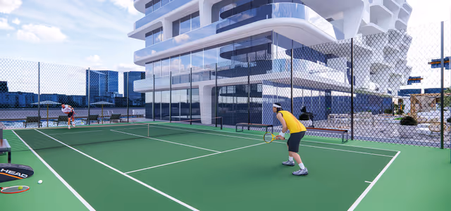 Sportz by Danube – tennis court on the amenity deck beside the pool