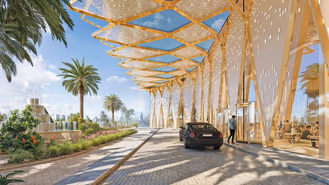 Timez by Danube – arrival court and gold-canopy entrance drop-off