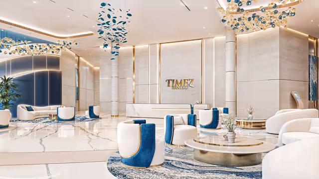 Timez by Danube – double-height marble lobby with lounge seating