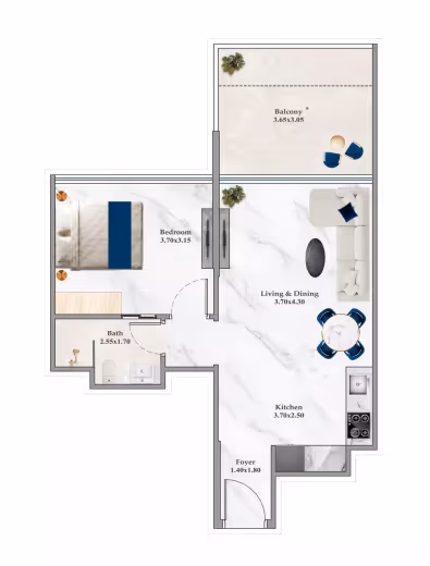 Timez by Danube – 1 Bedroom – Type B floor plan